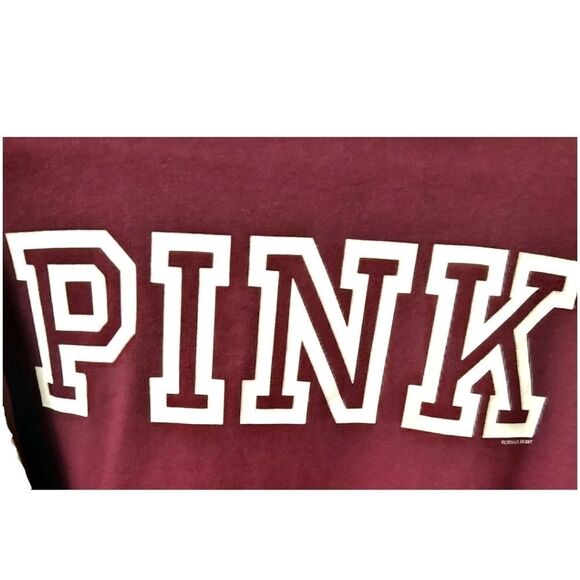 PINK VICTORIA SECRET oversized maroon & white 1/2 zip up pullover Sweatshirt - Picture 6 of 15